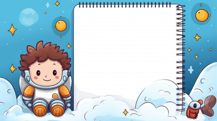 Astronaut-themed greeting card template illustration design for elementary school children.	
