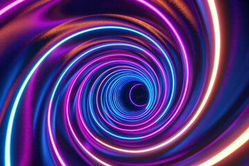 A mesmerizing, hypnotic spiral pattern with neon lights