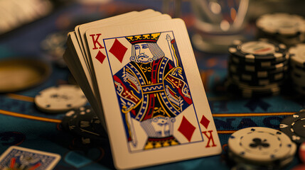 Poker cards. Aces and queens. Casino game. Betting. Chips.