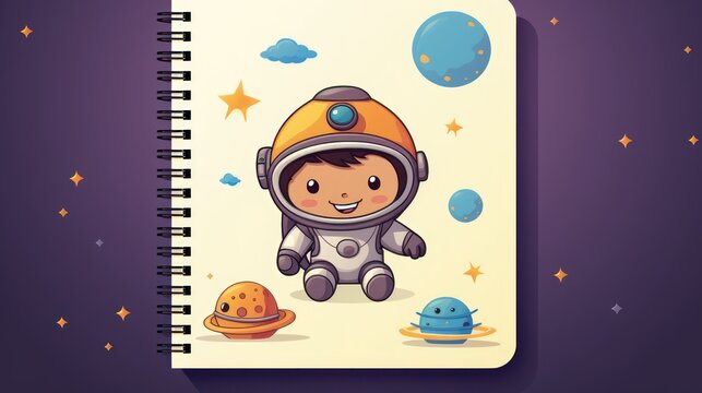 Binding book with cover design of astronauts and the solar system.