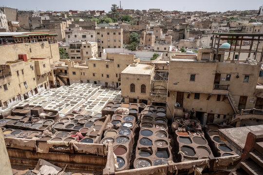 people working at a tannery in Fez