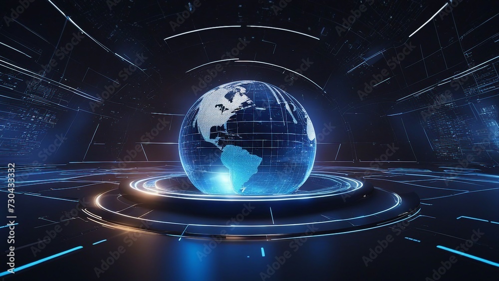 Wall mural earth globe in space a futuristic technology concept with abstract shapes and patterns. the image ha