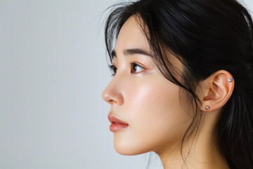 Fototapeta premium Serene Asian woman with natural makeup look. Beauty and skincare.