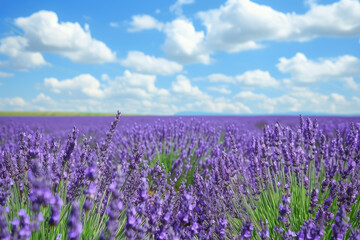 Fototapeta premium field of lavender, with a blue sky and white clouds in the background