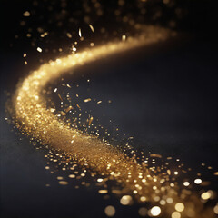 Fototapeta na wymiar shiny trail of sparkles of gold wave and bokeh light . No compost words and two words word