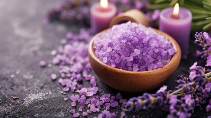 Fototapeta na wymiar skin care Lavender aromatic salt