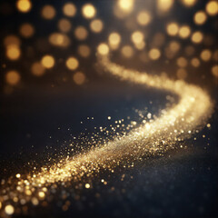 shiny trail of sparkles of gold wave and bokeh light . No compost words and two words word