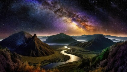 Earth sunrise. the milky way and the mountains and rivers