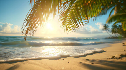 Fototapeta premium Tropical Beach Paradise with Palm Trees