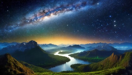 Earth sunrise. the milky way and the mountains and rivers
