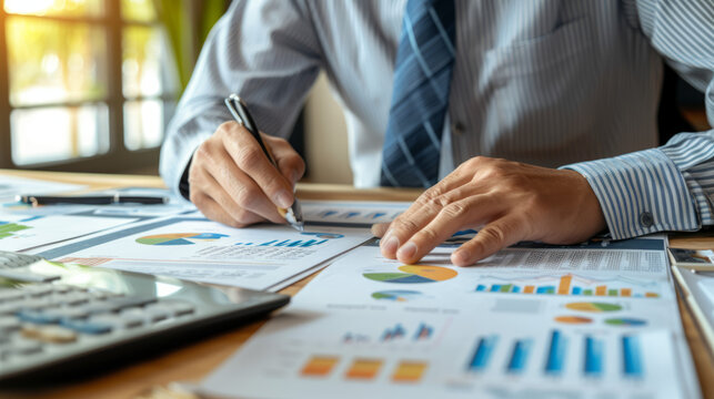 Financial Consultant Explaining Tax Regulations A financial consultant explaining complex tax regulations to clients, with reports and diagrams.