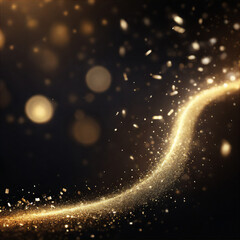 Obraz premium shiny trail of sparkles of gold wave and bokeh light . No compost words and two words word