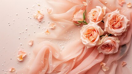 Fototapeta premium A lovely arrangement of creative arts with pink and white flowers, including roses