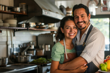 Portrait of a happy couple standing with arms crossed in a kitchen