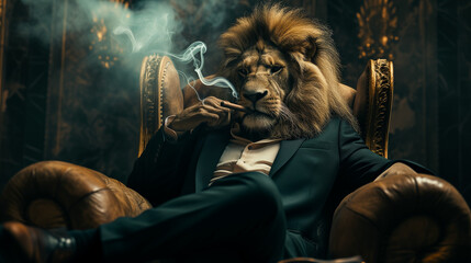 Sophistication and Authority: An Anthropomorphic Lion's Throne of Style and Confidence