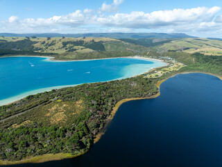 Fototapeta premium Aerial: the Kai Iwi Lakes near Dargaville, Northland, New Zealand.