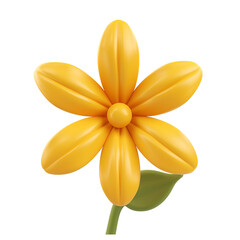 Spring Floral's Beautiful Yellow Flower: A Simple Cartoon 3D Render Icon Design, Isolated on Transparent Background, PNG