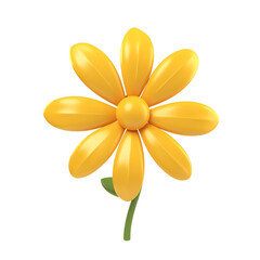 Simple Cartoon 3D Render of Beautiful Yellow Flower: An Icon Design for Spring Floral, Isolated on Transparent Background, PNG