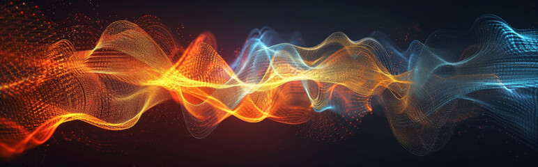Futuristic technology wave background design with glowing particles.