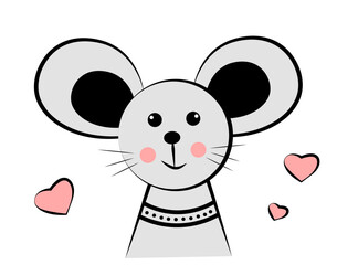 Portrait of a mouse on a white background. Doodle
