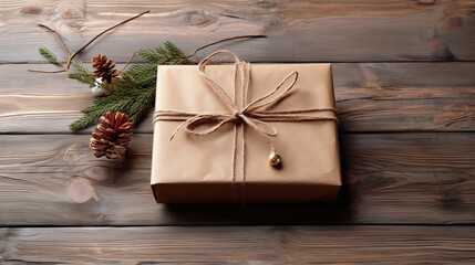 Gift packaging in an environmentally friendly way with undyed wrapping paper and natural cord
