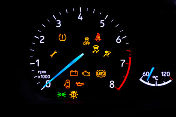 Fototapeta premium Alert-Filled Car Dashboard in Vivid Detail