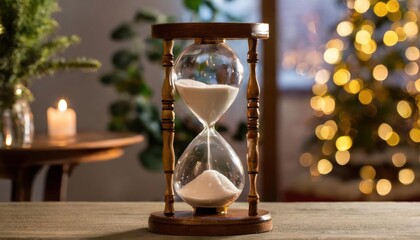High-quality modern hourglass as time passing concept. Life time passing. blurry background