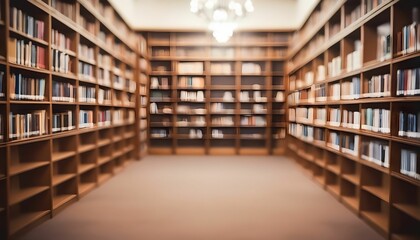 Abstract blurred public library interior space. blurry room with bookshelves by defocused effect. use for background or backdrop in business or education concepts created with generative ai