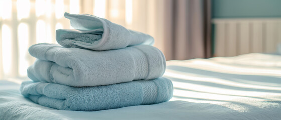 Clean towels on the bed.