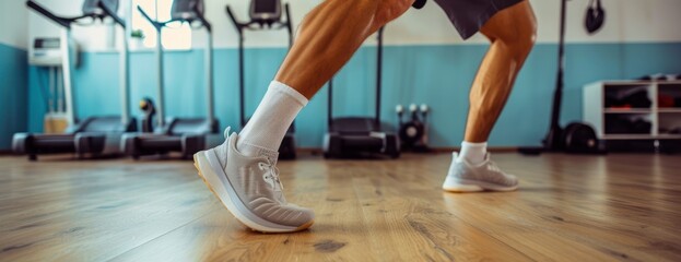 Fototapeta na wymiar Person Exercising With Ball in Gym stretching legs rehabilitation physiotherapist