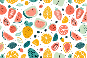Meubelstickers Colorful Summer Fruit Pattern © Аrtranq