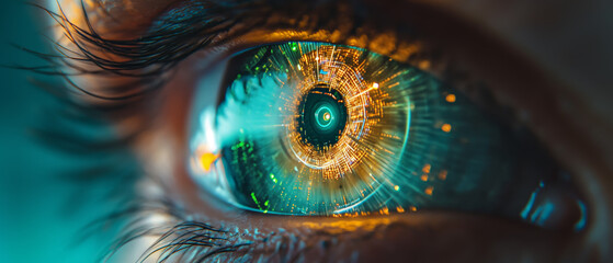 Cybernetic eye implant. Close-up.