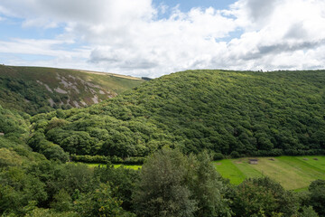 Fototapeta na wymiar Landscape photo of the Doone valley in Exmoor
