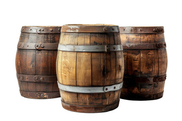 Obraz premium Wooden Barrels isolated transparent background. PNG Format.