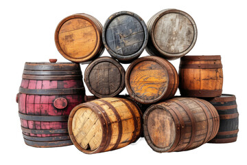 Wooden Barrels isolated transparent background. PNG Format.