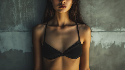 Young woman in underwear bra. Cropped studio photo.