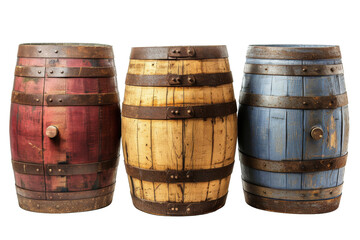 Fototapeta premium Wooden Barrels isolated transparent background. PNG Format.