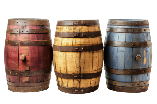 Wooden Barrels isolated transparent background. PNG Format.