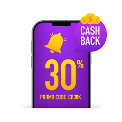 Cashback banner design concept for saving and refund money with flat phone. Web Element Label. Online shopping partner program. Money economy service. Bonus program reward. Vector illustration