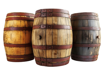 Fototapeta premium Wooden Barrels isolated transparent background. PNG Format.