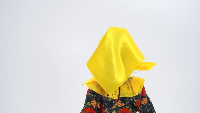 Red-yellow dress. Gypsy romale style, on White Background. High quality 4k footage