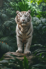 beautiful big white tiger on jungle background