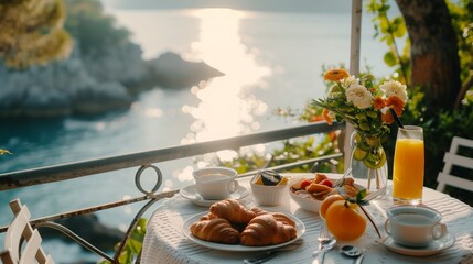 Serene Breakfast Setup on Balcony with Sea View