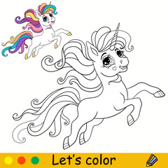 Kids coloring with cute romantic unicorn vector