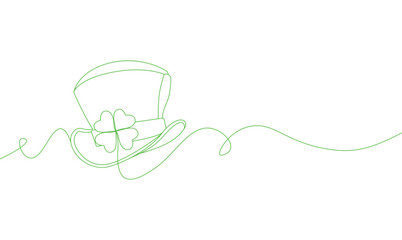 leprechaun hat with clover in one single line drawing. st patrick's day vector eps 10 - obrazy, fototapety, plakaty