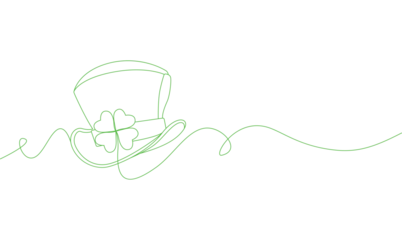 Foto op Plexiglas leprechaun hat with clover in one single line drawing. st patrick's day vector eps 10 © Kensusei