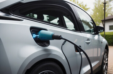 Charging an electric car with an EV charger.