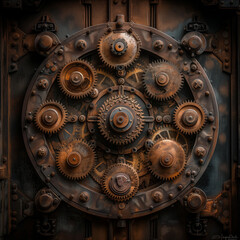 Steampunk Inspired Mechanical Gears and Cogs - Travel Themed Backdrop - obrazy, fototapety, plakaty