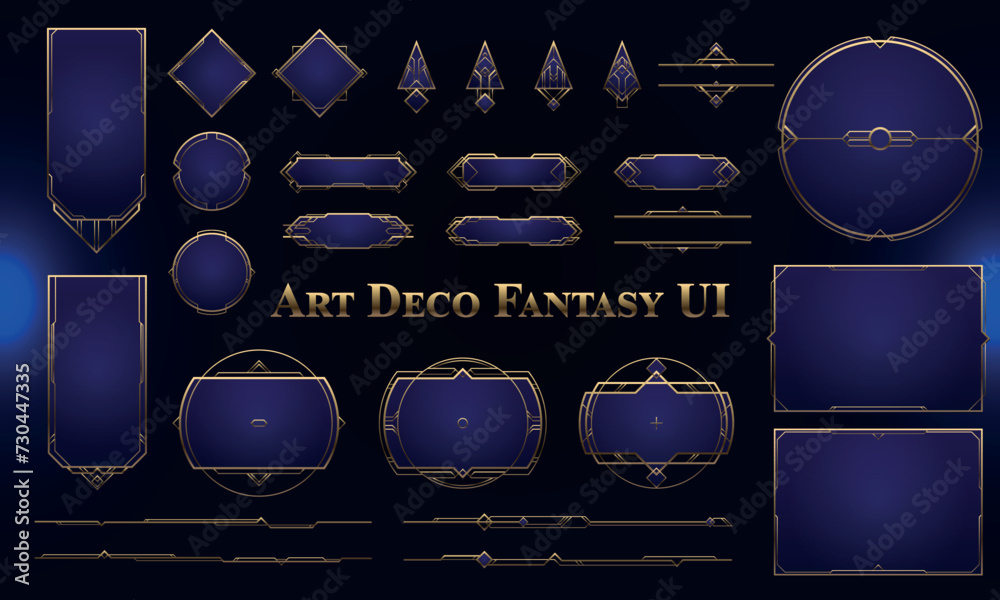 Wall mural set of art deco modern user interface elements. fantasy magic hud with rewards. template for rpg gam