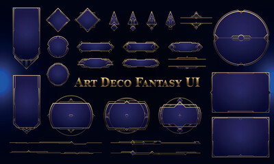 Set of Art Deco Modern User Interface Elements. Fantasy magic HUD with rewards. Template for rpg game interface. Vector Illustration EPS10
